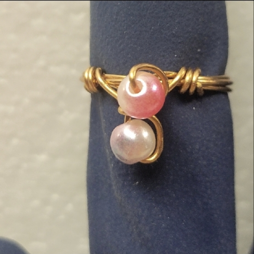 Elegant Gold Ring with Faux Pink Pearl Accents